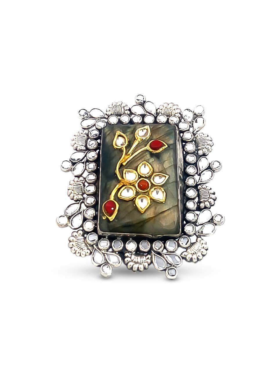 Oxidized Kundan Ring